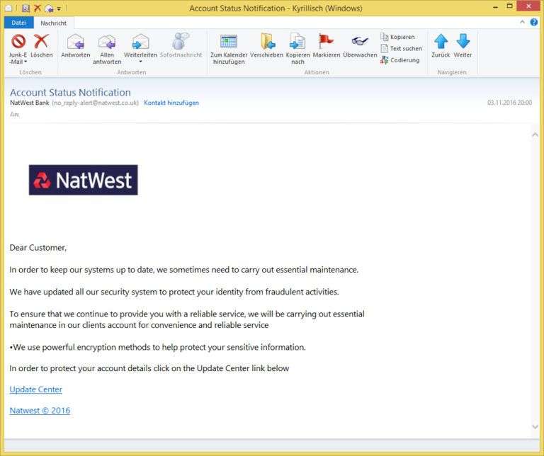 Account Status Notification von NatWest Bank (no_replyalertnatwest.co