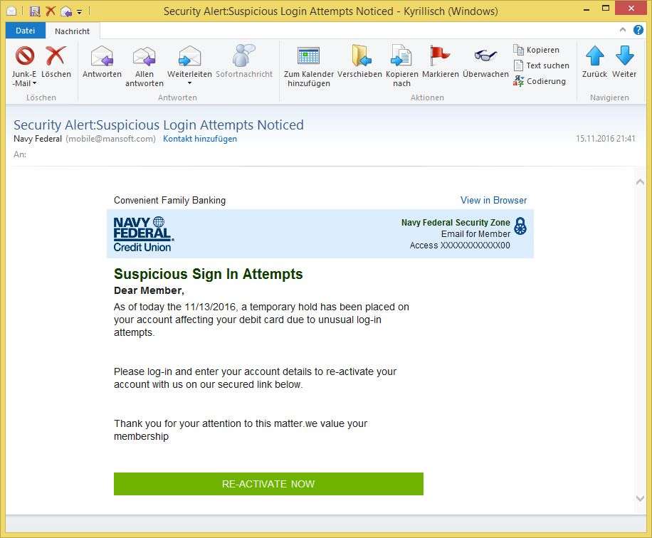 Security Alert:Suspicious Login Attempts Noticed von Navy Federal ...