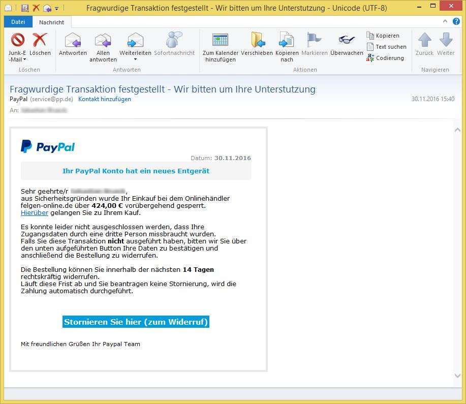 Paypal Email FragwГјrdige Transaktion Festgestellt