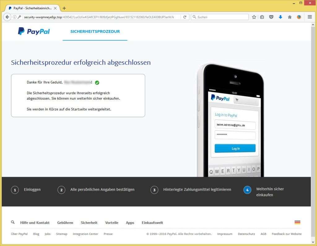 Nachricht vom Kundenservice von PayPal (paypalkundensicherheit.de