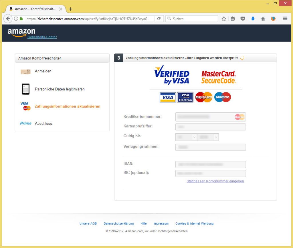 Prüfung ihrer Daten von Amazon Sicherheitscenter (sicherheit@amazon.de ...