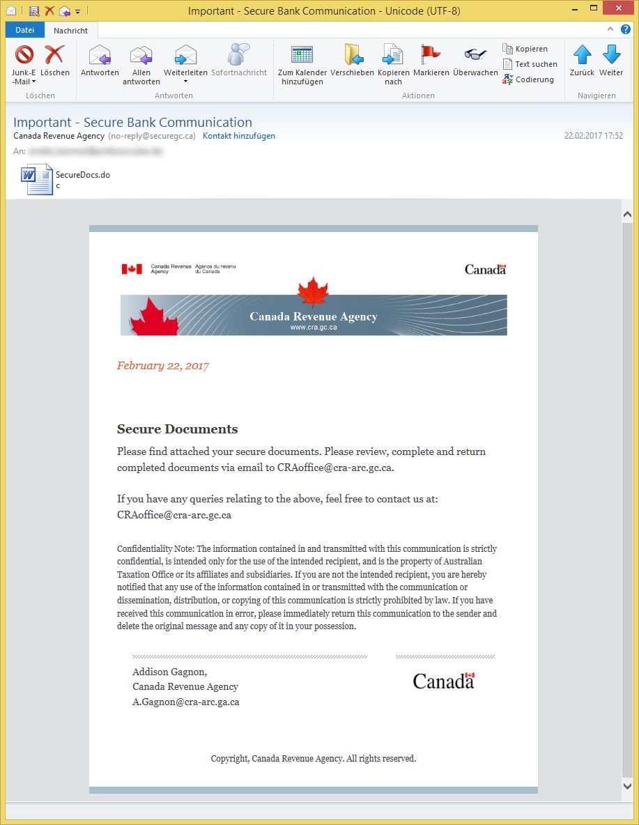 canada revenue agency online mail