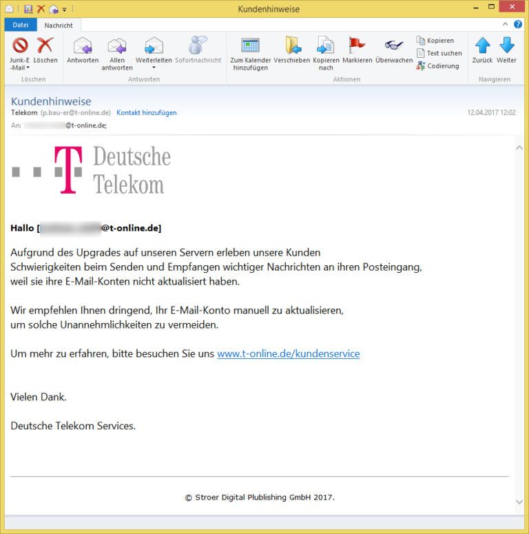 Kundenhinweise von Telekom Vorsicht EMail