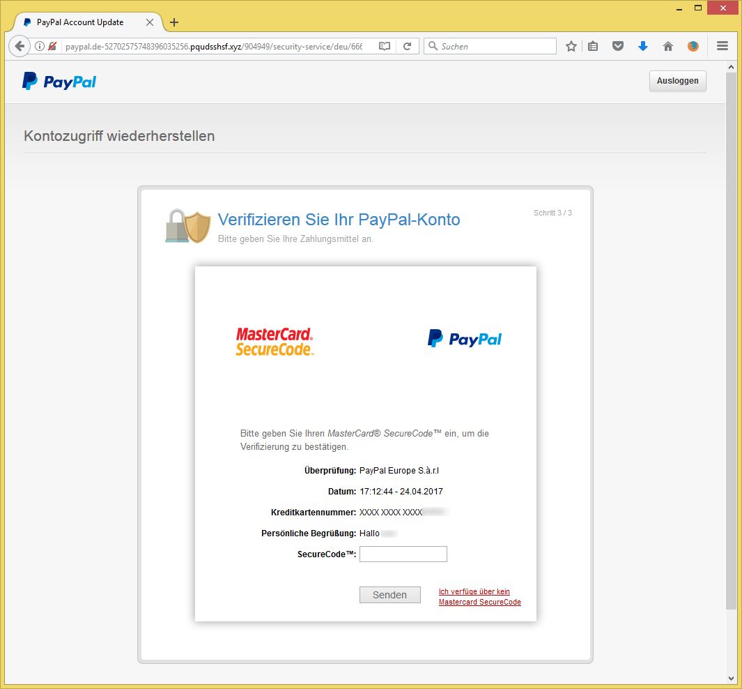 Verifizierung Paypal