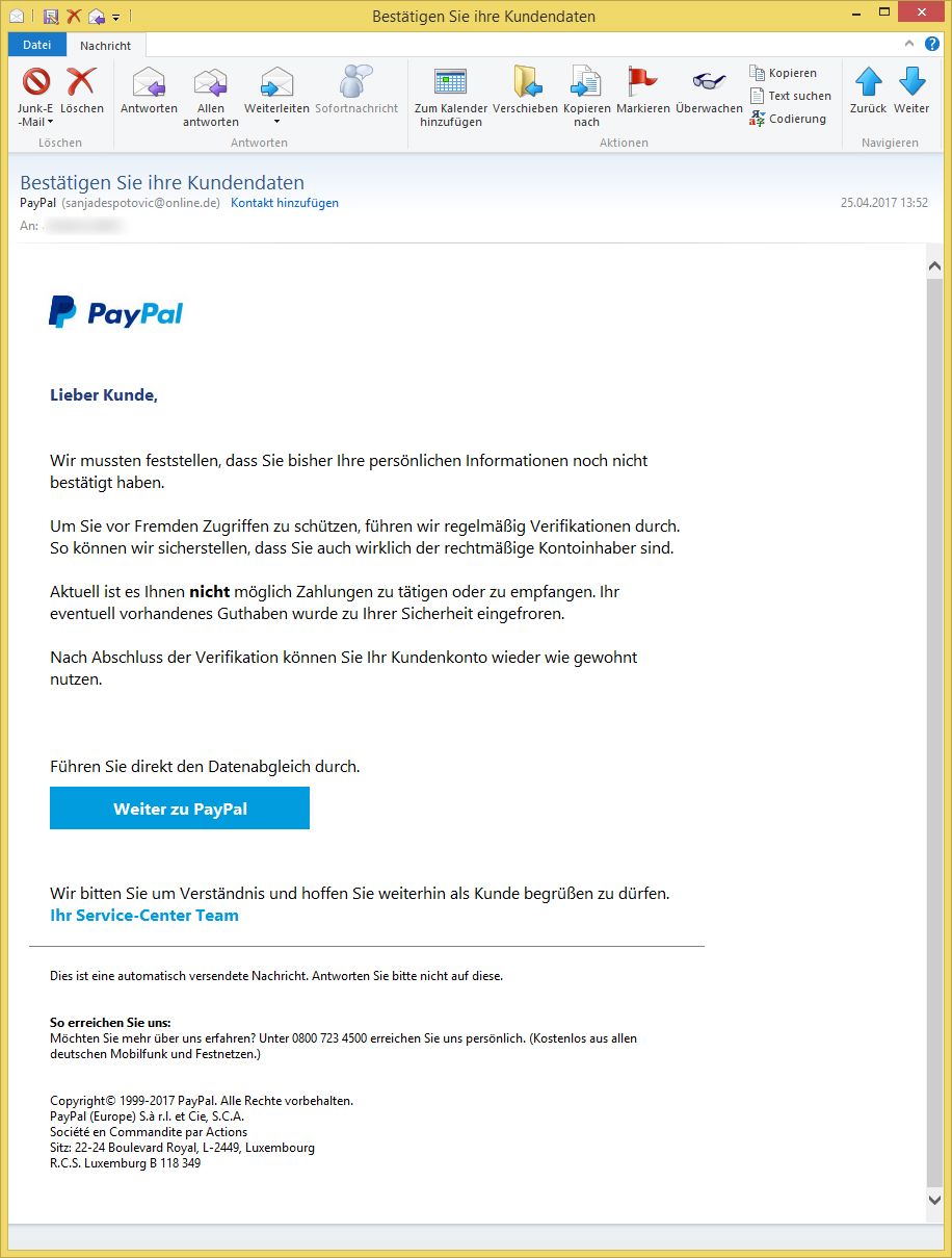 Datenabgleich Paypal