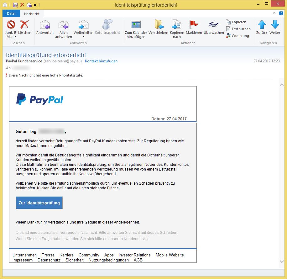 Paypal Identitätsprüfung Mail