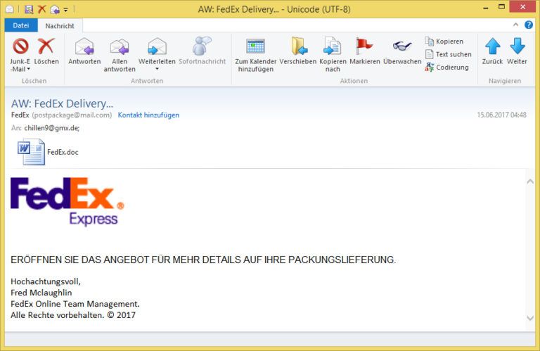 FedEx Delivery… von FedEx (fedexdelivery@post.com bzw. postpackage@mail ...