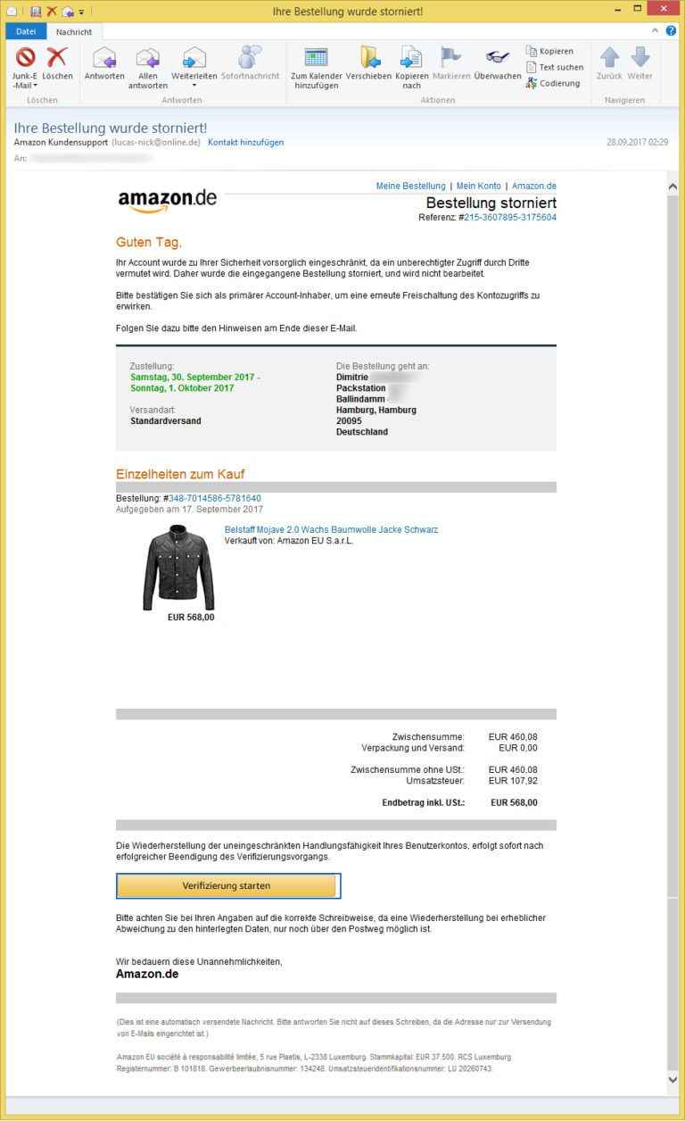 Ihre Bestellung wurde storniert! von Amazon Kundensupport ...
