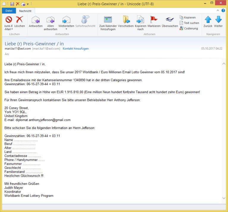1.915.810 Euro bei Worldbank / Euro Millionen Email Lotto ...