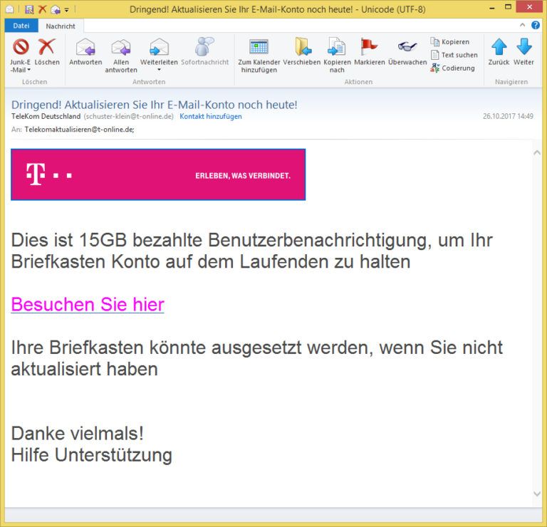 Dringend! Aktualisieren Sie Ihr E-Mail-Konto noch heute! von TeleKom Deutschland (schuster-klein ...