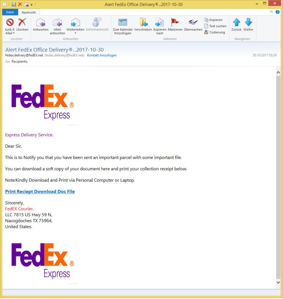 Alert FedEx OFFICE Delivery®..20171030 oder Alert FedEx Office