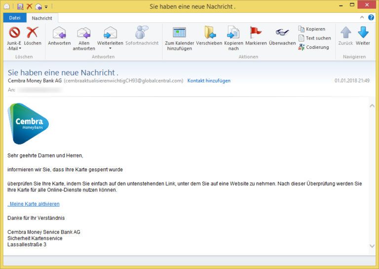 CembraPhishing Sie haben eine neue Nachricht . von Cembra Money Bank