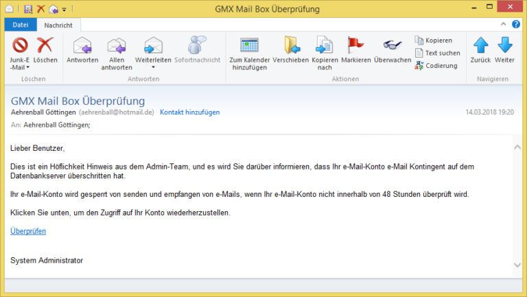 GMX Mail Box Überprüfung von Aehrenball Göttingen ...