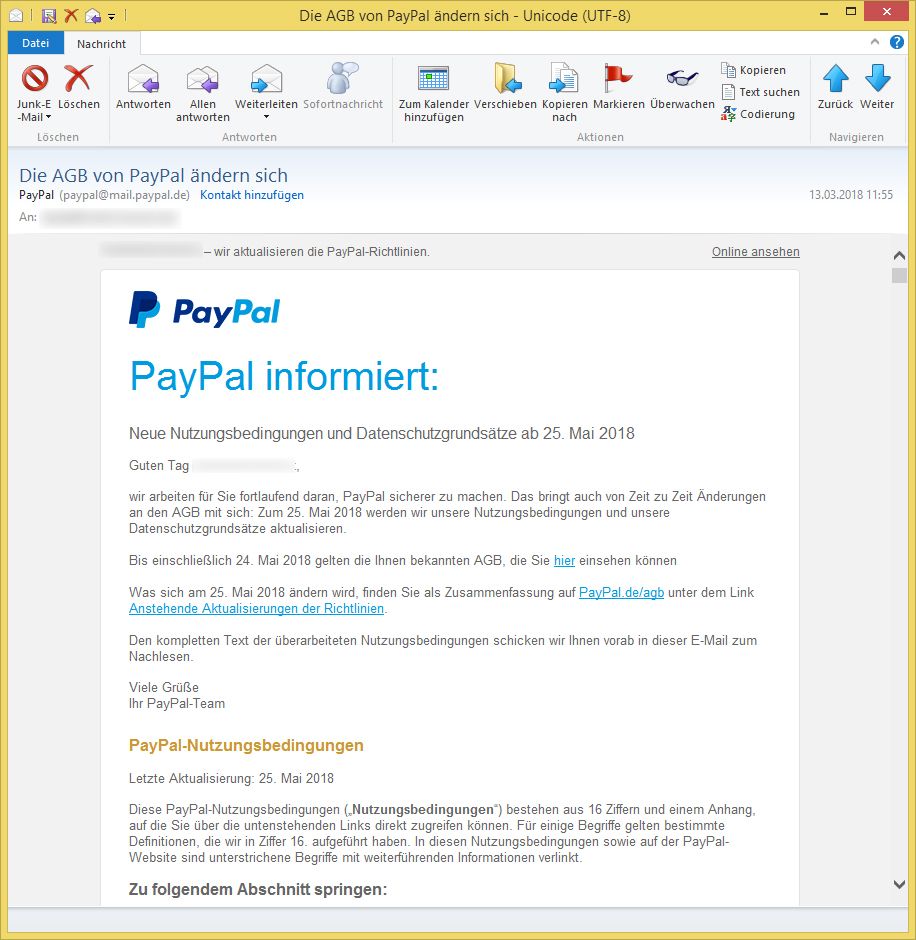 Paypal Neue Nutzungsbedingungen