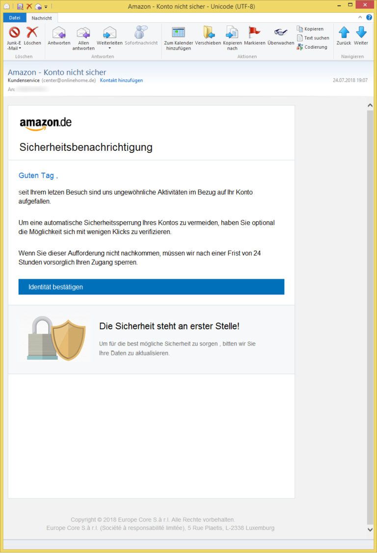 Amazon - Konto nicht sicher von Kundenservice (center ...