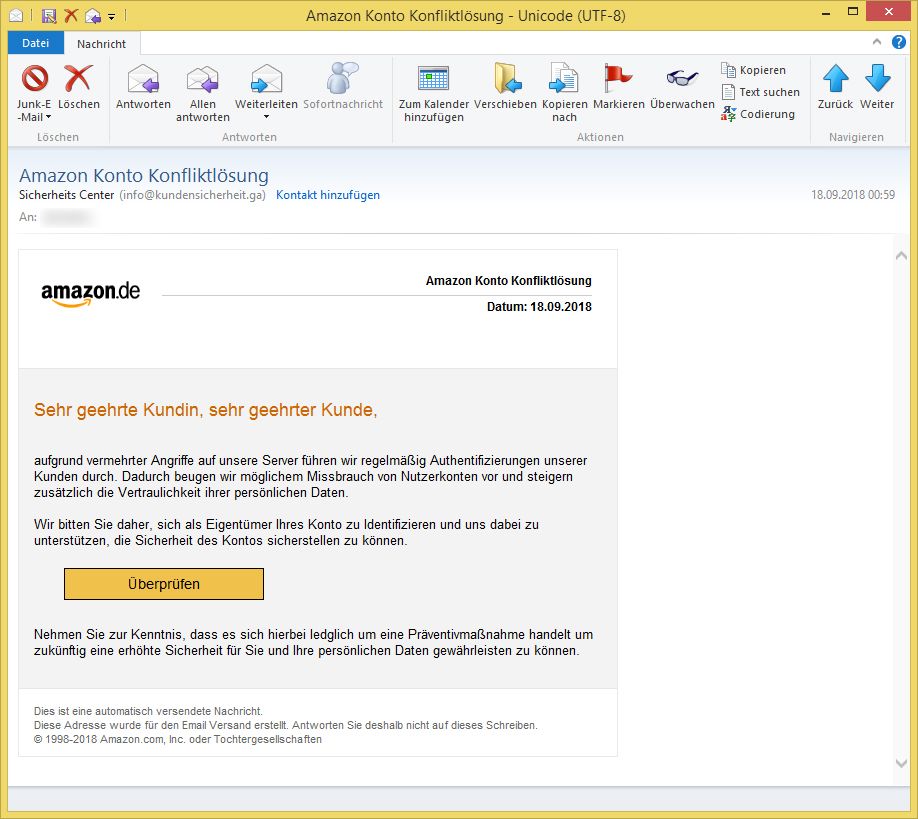 Amazon Sicherheits Email