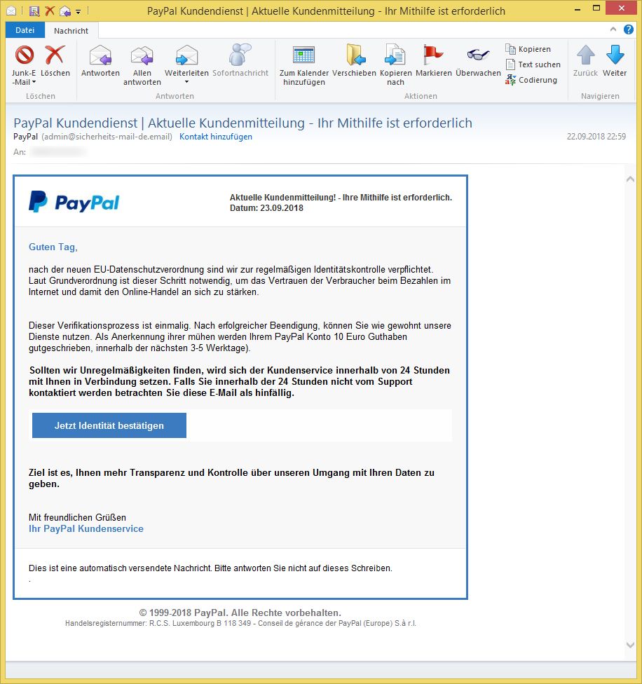 Paypal Kundendienst Aktuelle Kundenmitteilung Ihr Mithilfe Ist Erforderlich Von Paypal Admin Sicherheits Mail De Email Ist Phishing Vorsicht E Mail