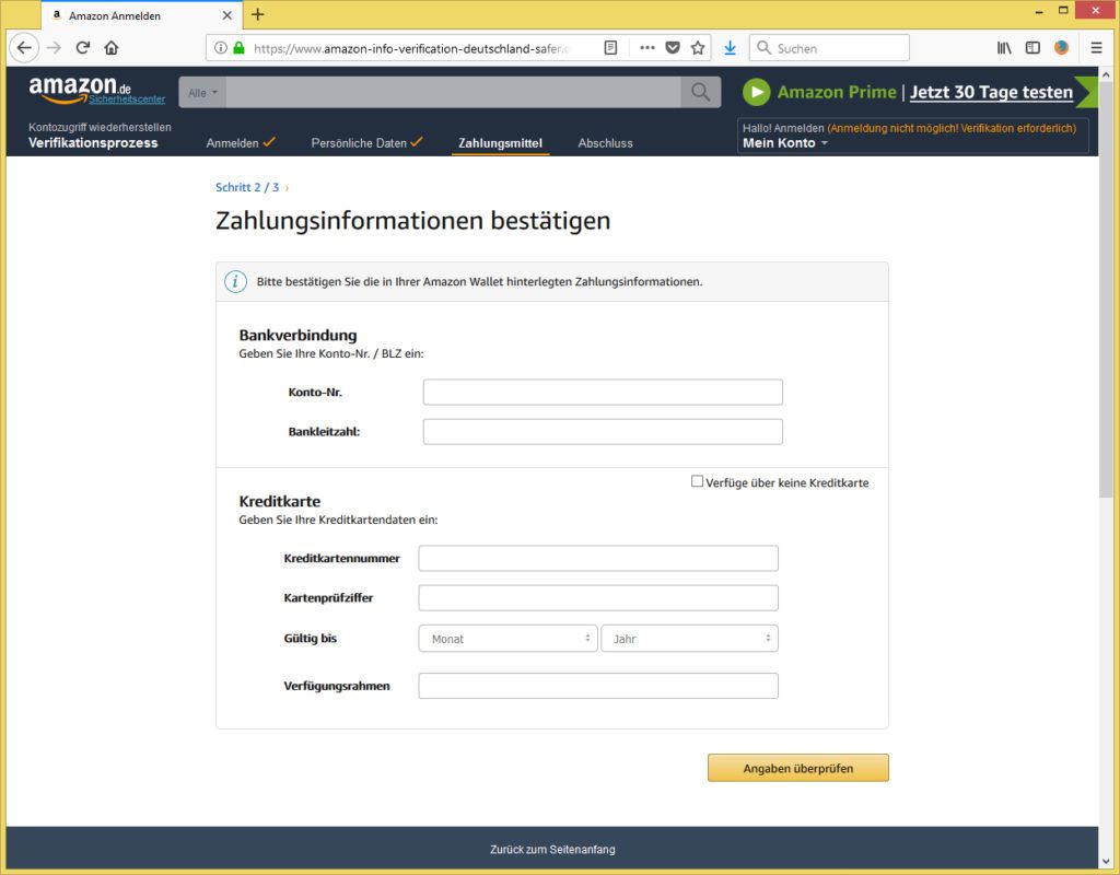 Dein Amazon-Konto ist riskant, Ihr Amazon Konto ist Gefahr bringend, Ihr Amazon Konto ist ...