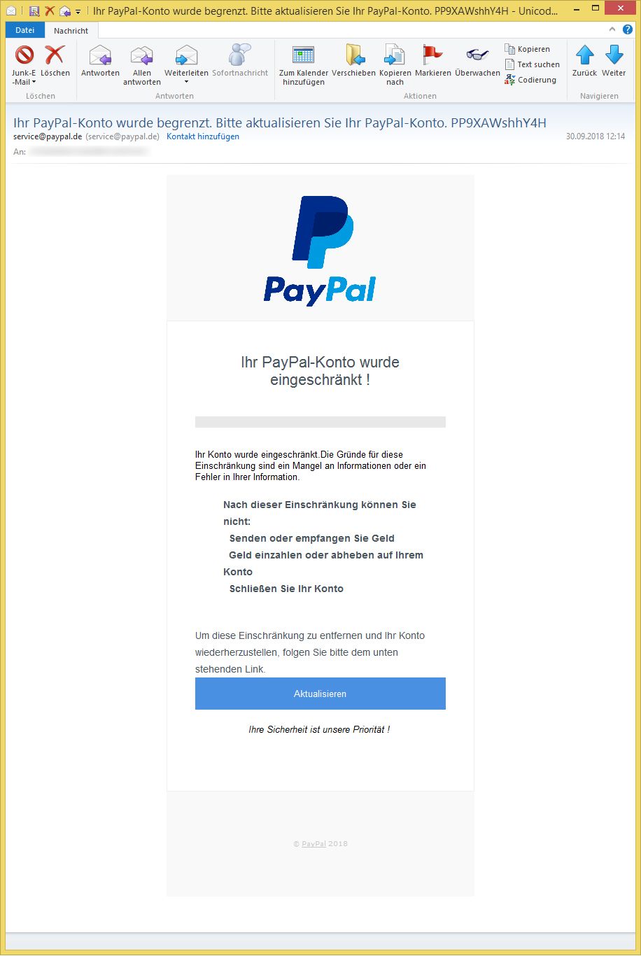 Ihr Paypal-Konto Ist Eingeschränkt