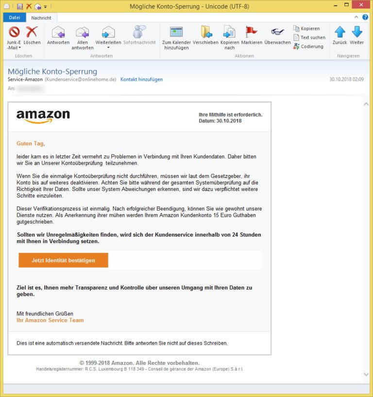 Mögliche Konto-Sperrung von Service-Amazon (Kundenservice ...